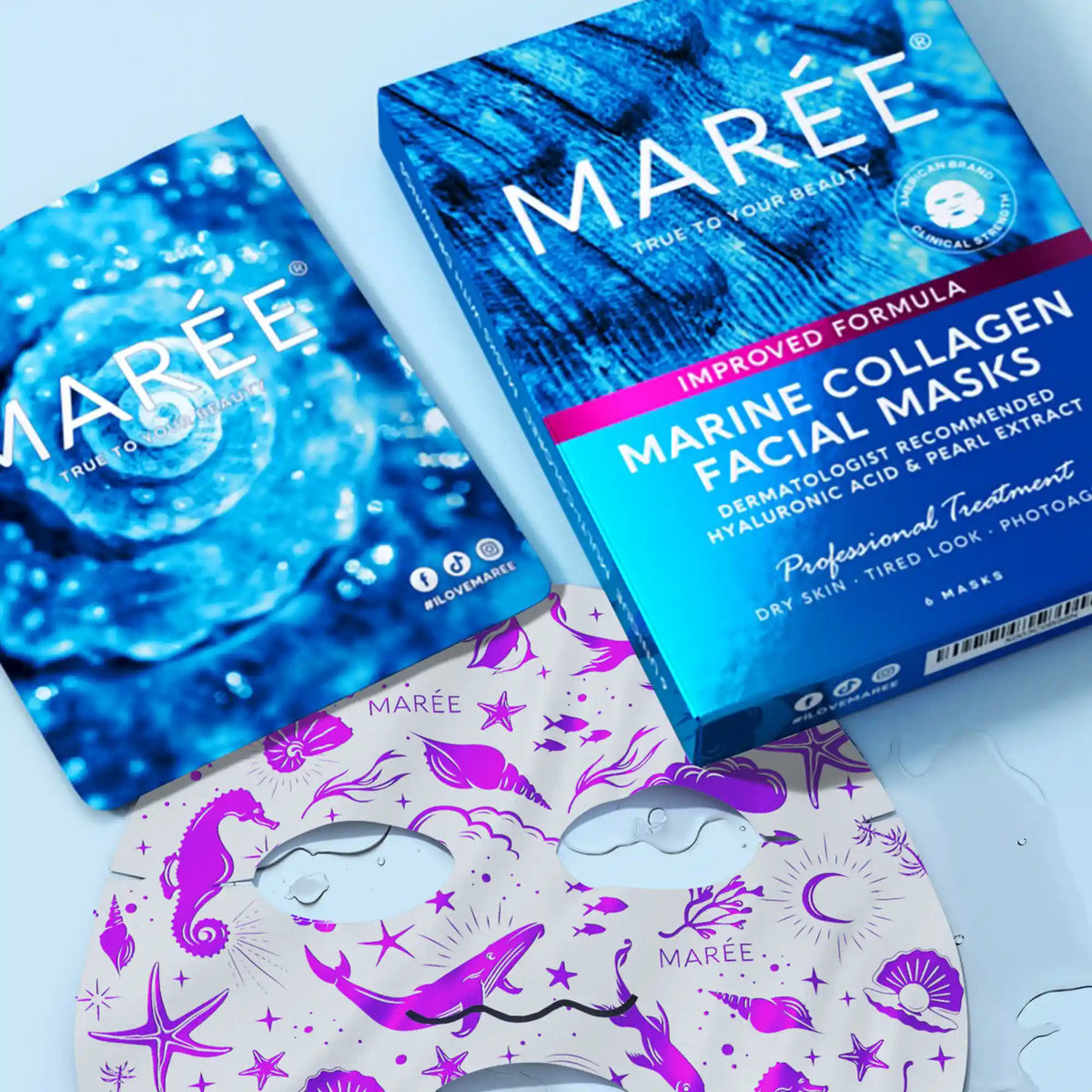MARÉE Facial Masks with Marine Collagen & Hyaluronic Acid